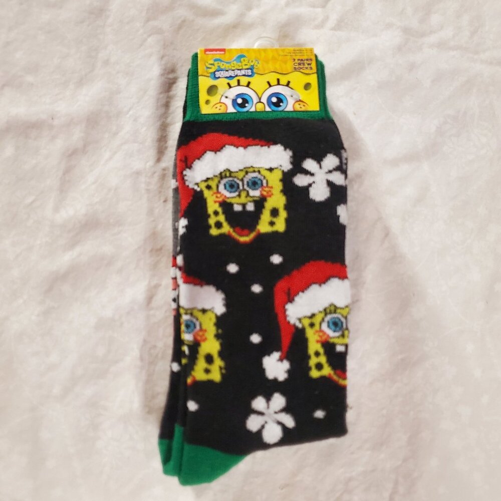 SWAG Animated Themed Crew Socks - Nickelodeon SpongeBob  Christmas - Size Large